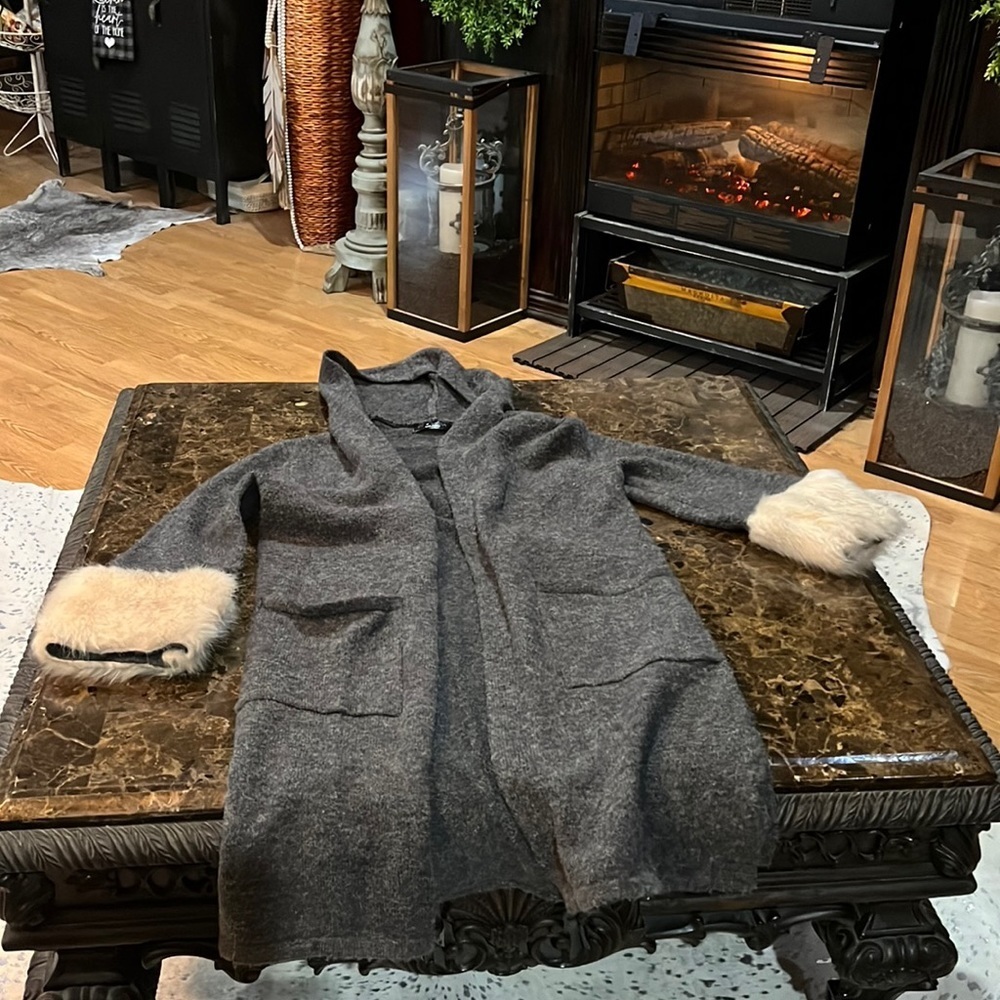 P.Luca Milano Medium jacket charcoal gray and faux fur.  A377